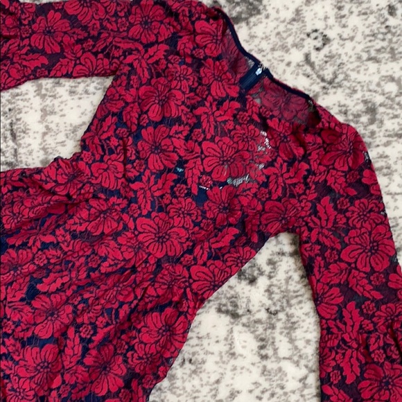 Anthropologie Tracy Reese Red/Navy Lace Dress - Picture 3 of 7